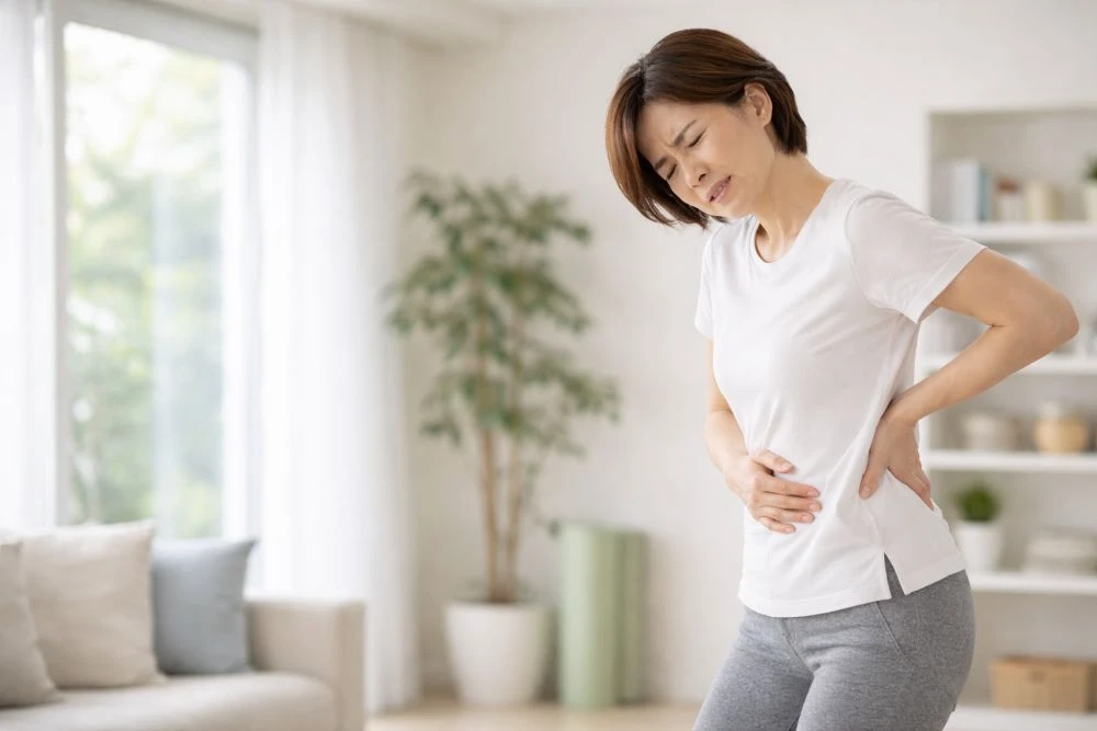 立った姿勢で腰痛を感じる女性2