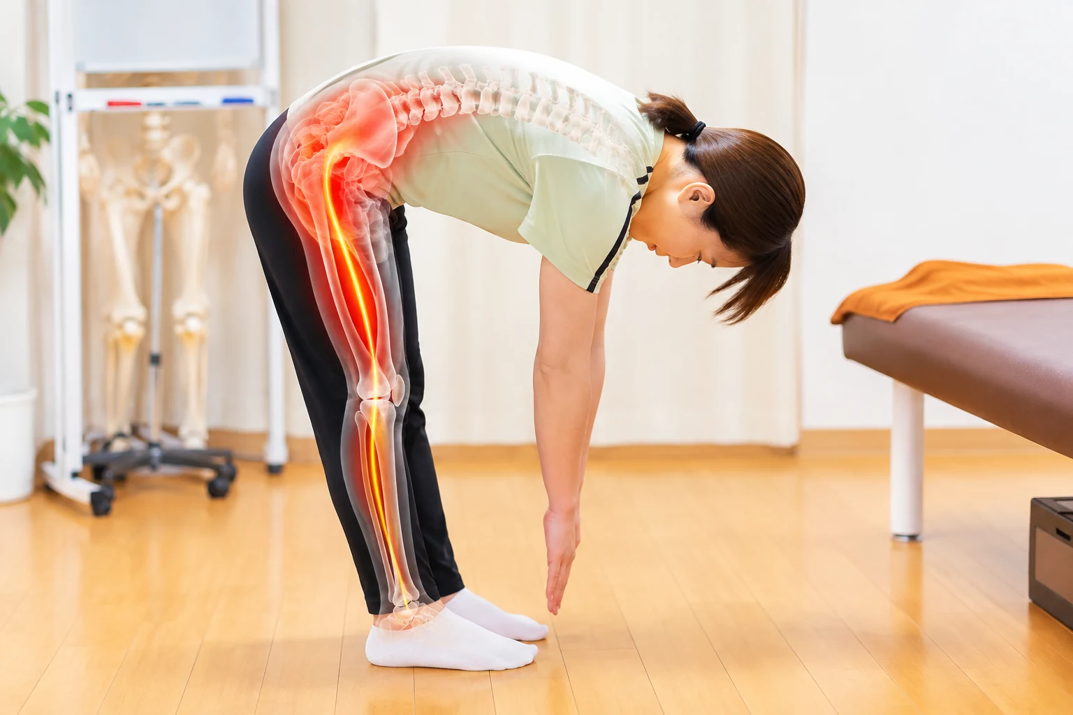 立った状態で身体の動きを確認している様子の例